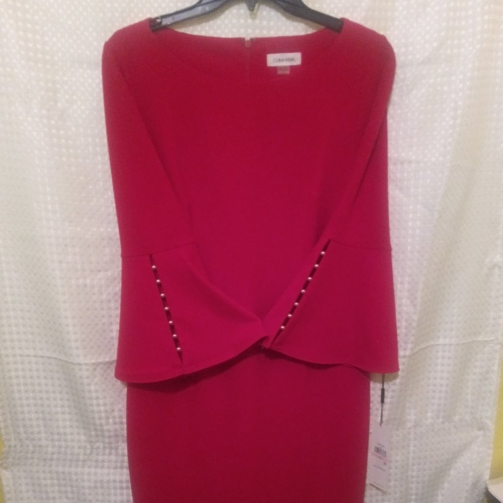 Calvin Klein, Long Sleeve Dress, Red, size 10